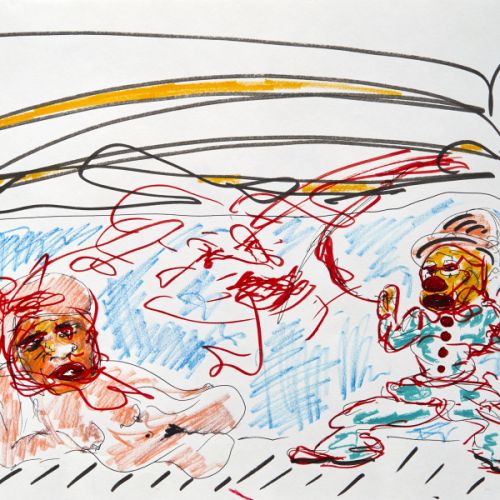 N° 731 - Clown, faisant du charme à une femme nue et allongée