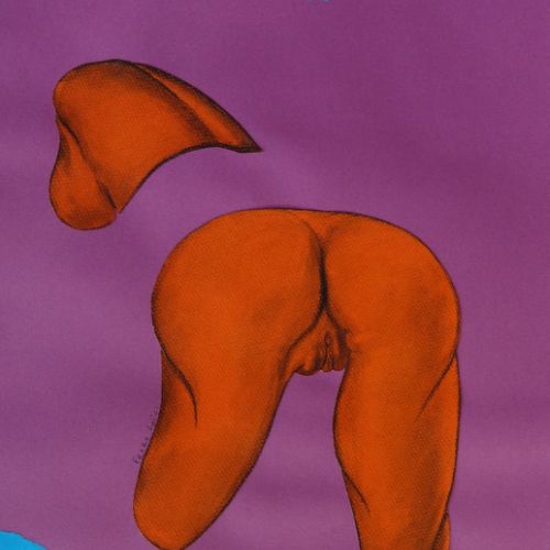 N° 220 - Fusain et collage sur papier (32 x 50 cm) 1997, (étude du corps).