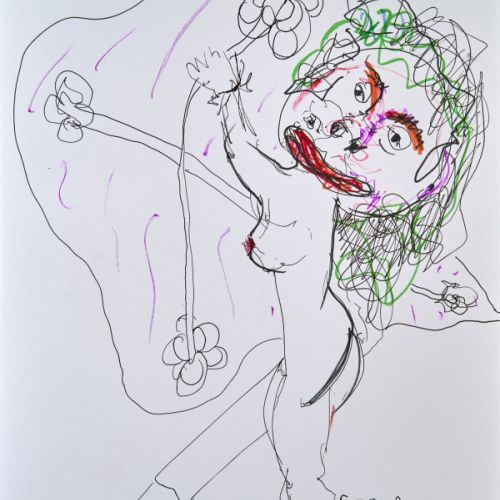 N° 627 - Femme avec cerf-volant - 2000 (21x29,7 cm)