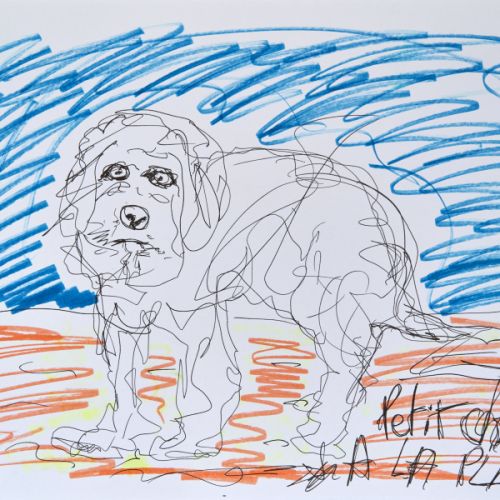 N° 645 - Petit chien à la plage - 2000 (21x29,7 cm)