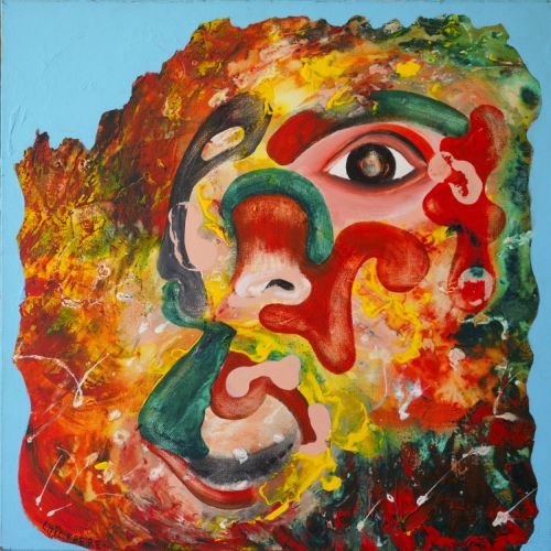 N° 264 - Auto portrait avec réaction allergique - Acryl sur toile (50 x 50 cm) 1998