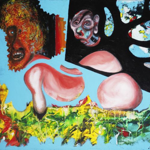 N° 266 - Ogre allongé sur l'herbe (sous le regard de toto) Acryl sur toile 1998 (61 x 50 cm)